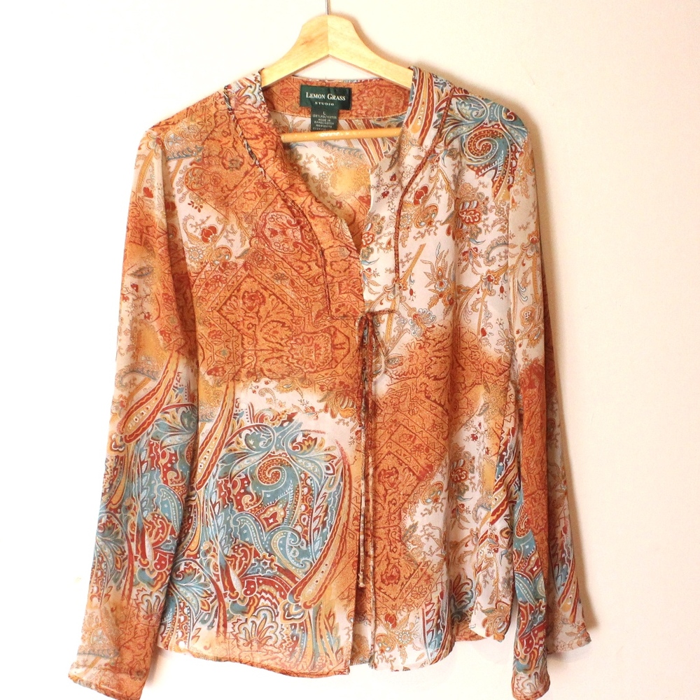 Lemon Grass Studio Brown Paisley Sheer Blouse
